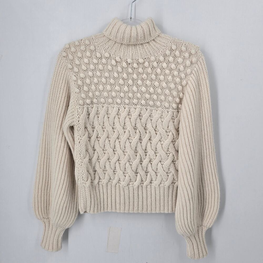 Apiece Apart Chunky Turtleneck Sweater Cable Bobble Mixed Knit Cream XS